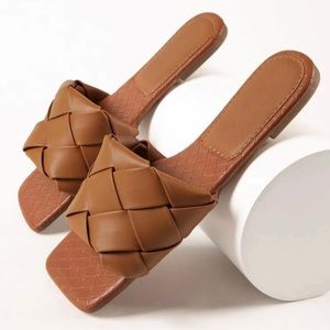 SHEIN Faux Leather Square Toe Slide Sandals
